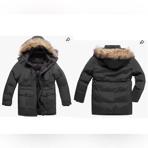Neufigr Men's Winter Thicken Cotton Parka Jacket Casual Warm Coat Removable Hood